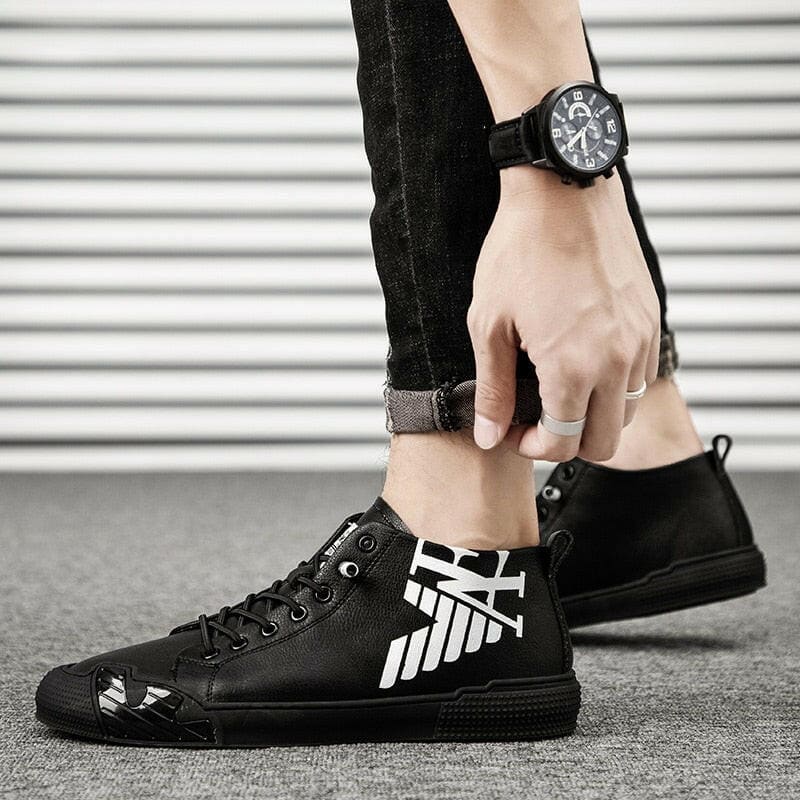 Mens Black Printed High Top Sneakers Skateboard Shoes