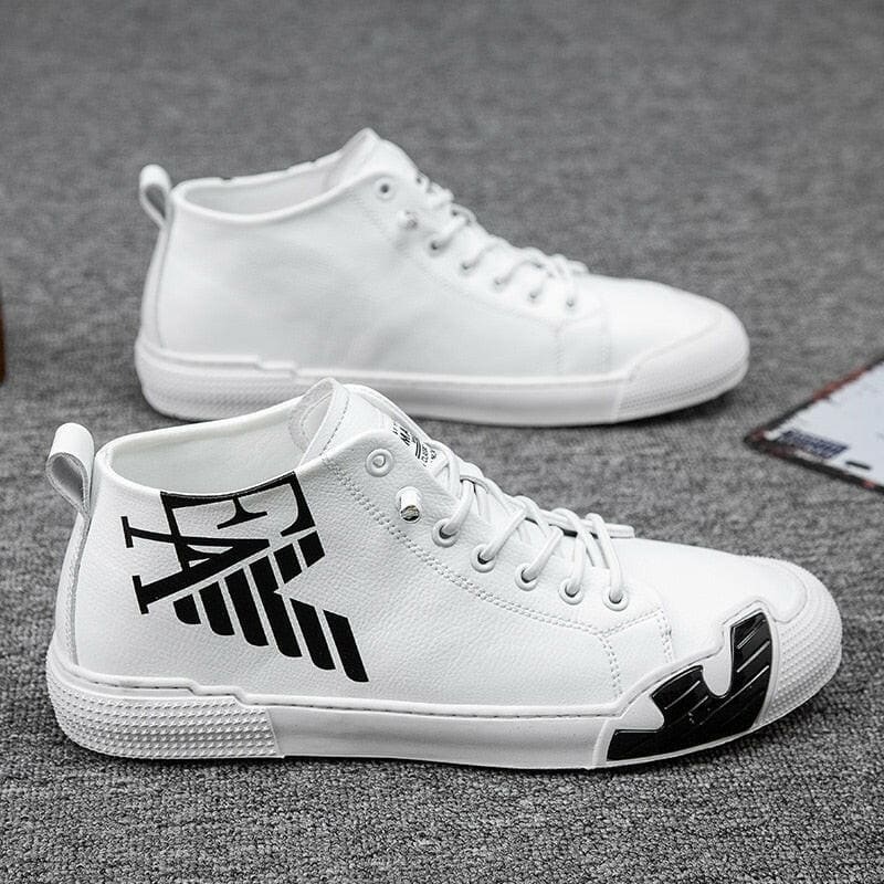 Mens Black Printed High Top Sneakers Skateboard Shoes