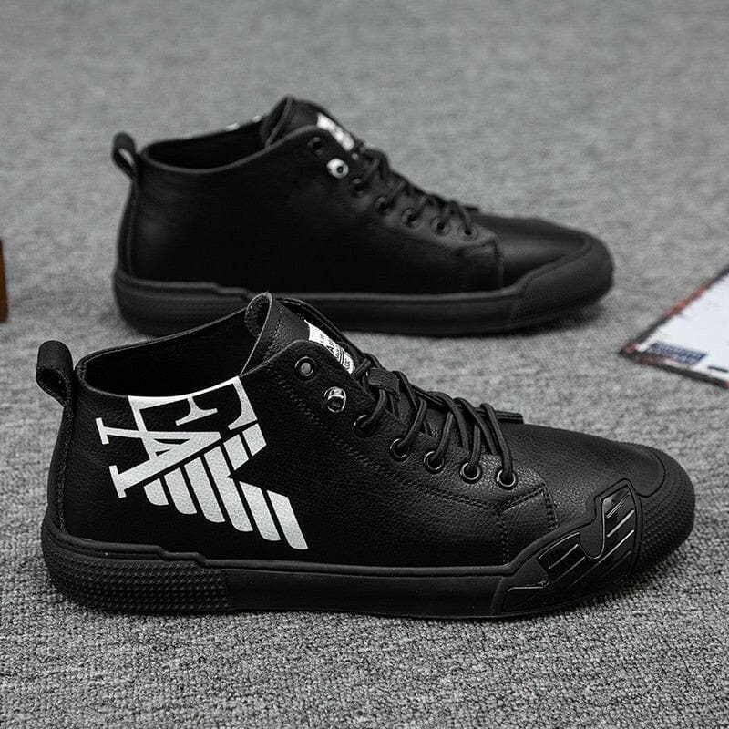 Mens Black Printed High Top Sneakers Skateboard Shoes