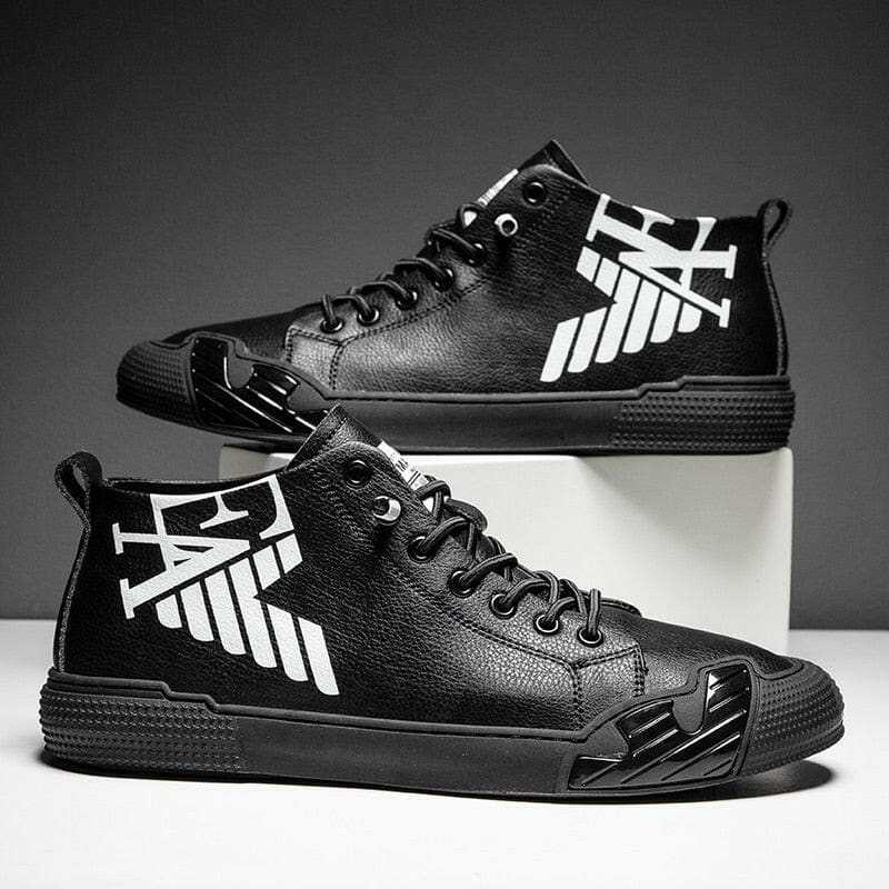 Mens Black Printed High Top Sneakers Skateboard Shoes