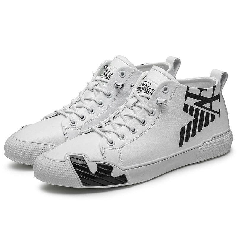 Mens Black Printed High Top Sneakers Skateboard Shoes White