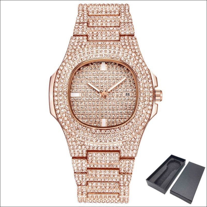 Men’s Bling Diamond Luxury Hip Hop Watch for Style D