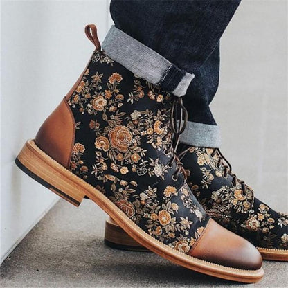 Mens British style retro short floral pattern boots