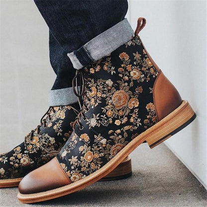 Mens British style retro short floral pattern boots