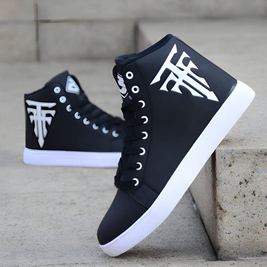 Mens Casual High Top Board Shoes Lace Up Sneakers Black / 39