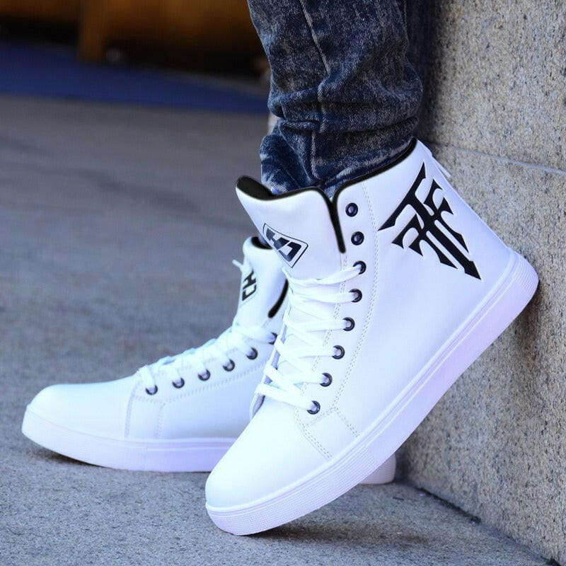 Mens Casual High Top Board Shoes Lace Up Sneakers White / 39