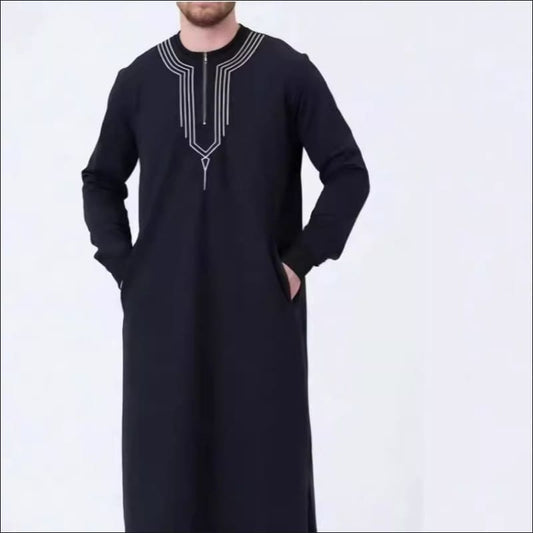 Men’s Casual Loose Embroidered Arabic Islamic Robe Black / M