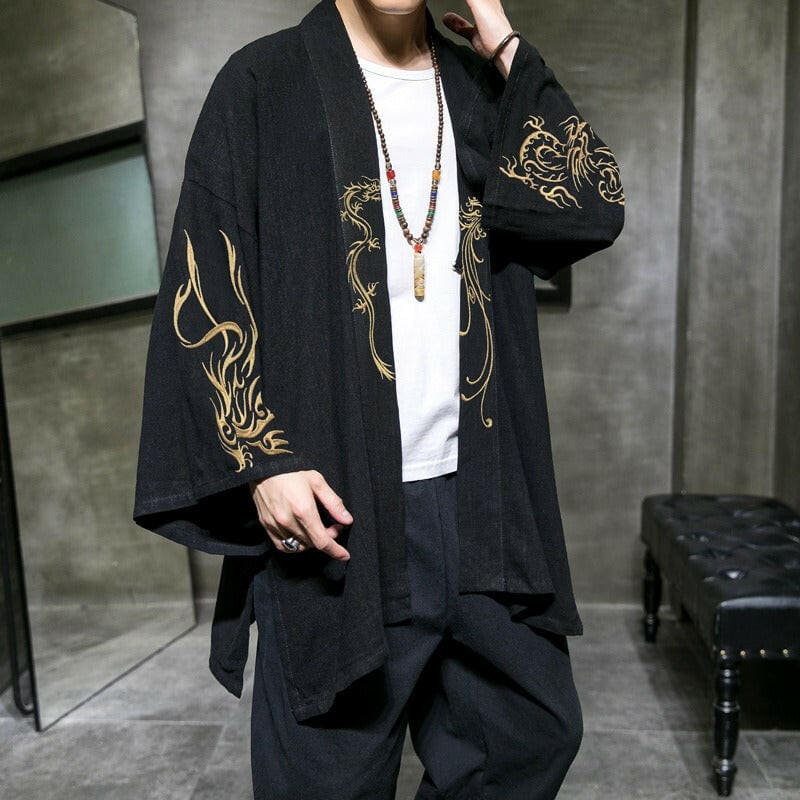 Mens Chinese Style Linen Embroidered Cardigan