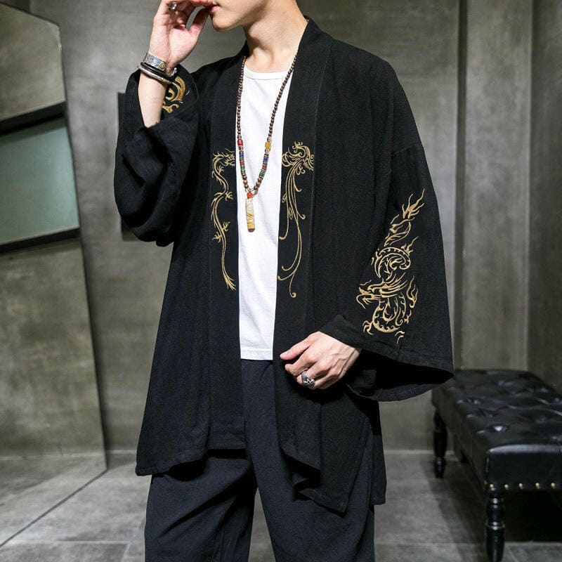 Mens Chinese Style Linen Embroidered Cardigan