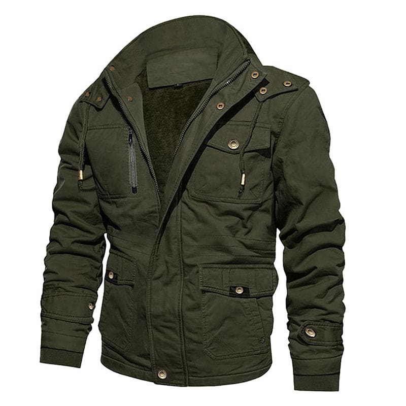 Manteau vintage multi-poches à capuche pour hommes, doublé de coton molletonné