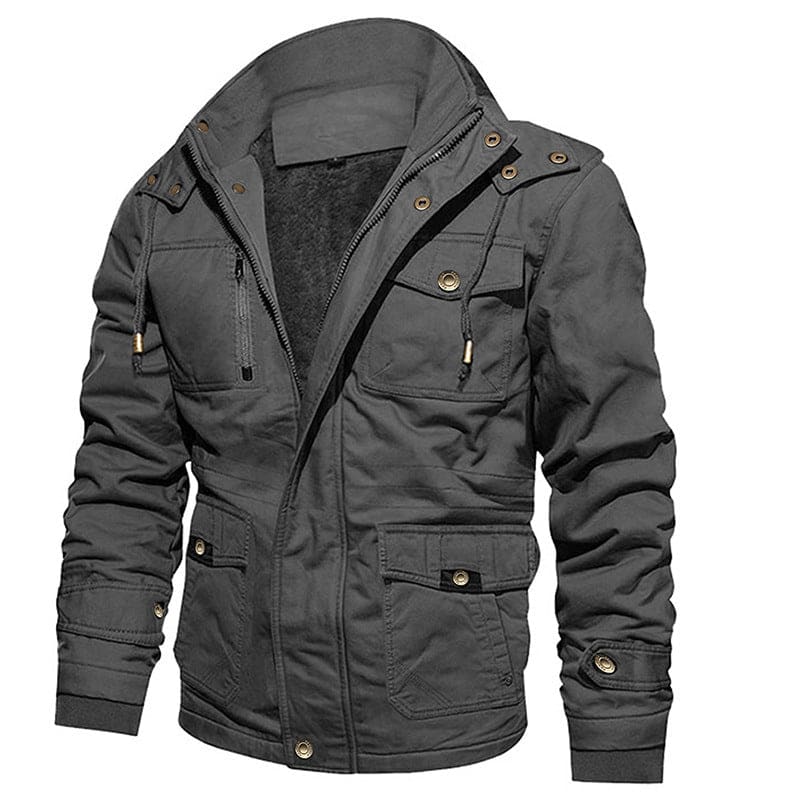 Manteau vintage multi-poches à capuche pour hommes, doublé de coton molletonné