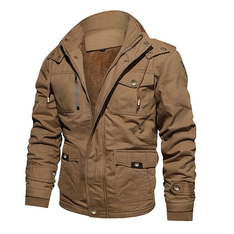 Manteau vintage multi-poches à capuche pour hommes, doublé de coton molletonné