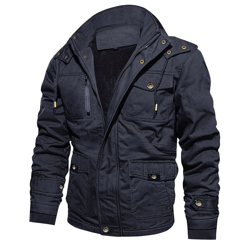 Manteau vintage multi-poches à capuche pour hommes, doublé de coton molletonné