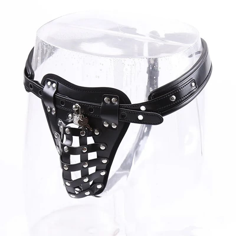 Mens Crotchless Leather Harness Briefs with Padlock