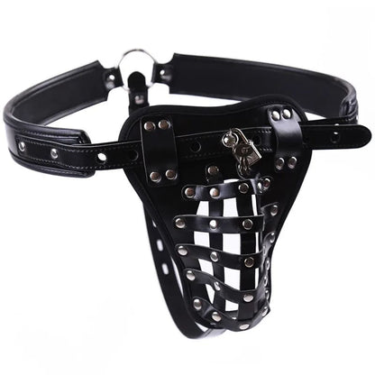 Mens Crotchless Leather Harness Briefs with Padlock