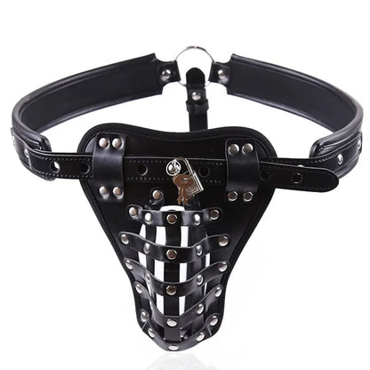 Mens Crotchless Leather Harness Briefs with Padlock