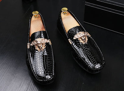 Men’s Fashion Crocodile Print Moccasins for Style Black / 38