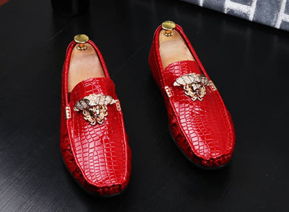 Men’s Fashion Crocodile Print Moccasins for Style Red / 38