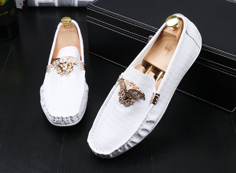 Men’s Fashion Crocodile Print Moccasins for Style White / 38