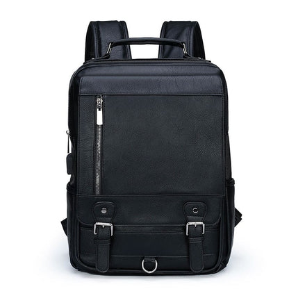 Men’s Faux Leather Large Capacity USB Charging Backpack