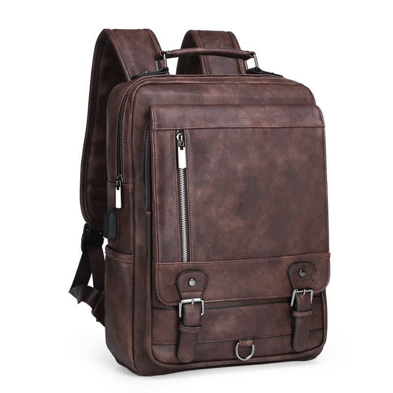 Men’s Faux Leather Large Capacity USB Charging Backpack