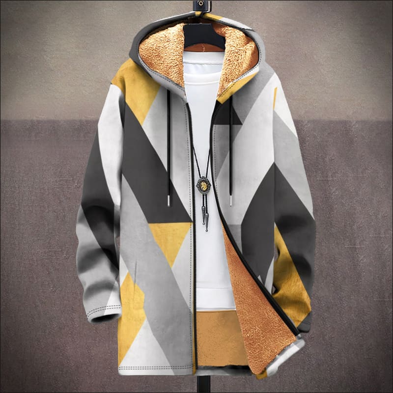 Fleece Lined Hooded Ethnic Print Cardigan Coat