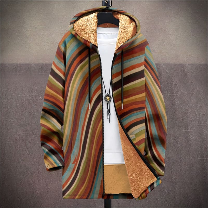 Fleece Lined Hooded Ethnic Print Cardigan Coat