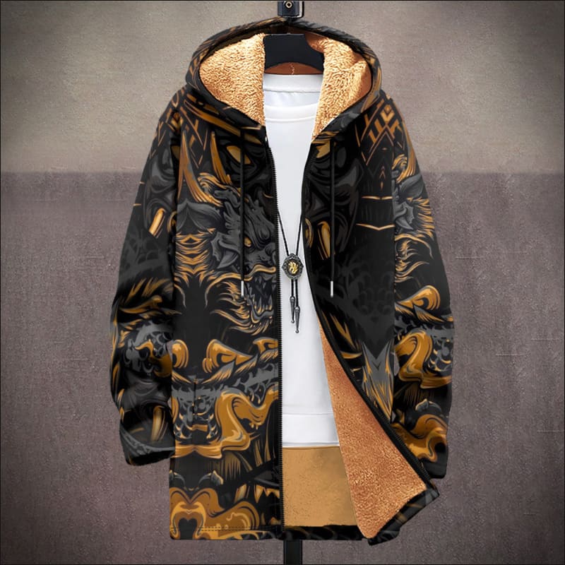 Fleece Lined Hooded Ethnic Print Cardigan Coat