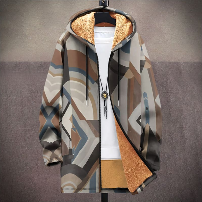 Fleece Lined Hooded Ethnic Print Cardigan Coat