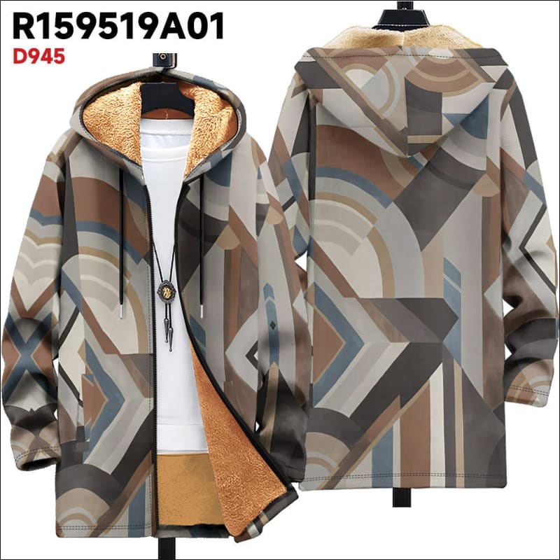 Fleece Lined Hooded Ethnic Print Cardigan Coat E Style / XS