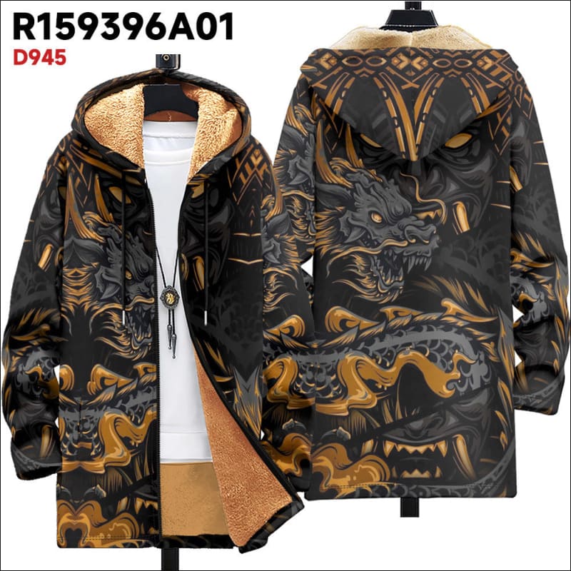 Fleece Lined Hooded Ethnic Print Cardigan Coat Type D / XS