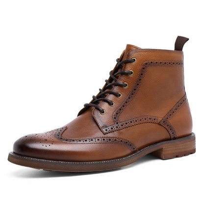 Men’s Genuine Leather English Style Ankle Boots Brown / 37