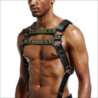 Men’s Genuine Leather Military Green Chest Harness