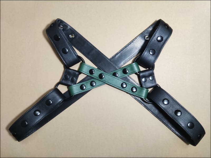 Men’s Genuine Leather Military Green Chest Harness