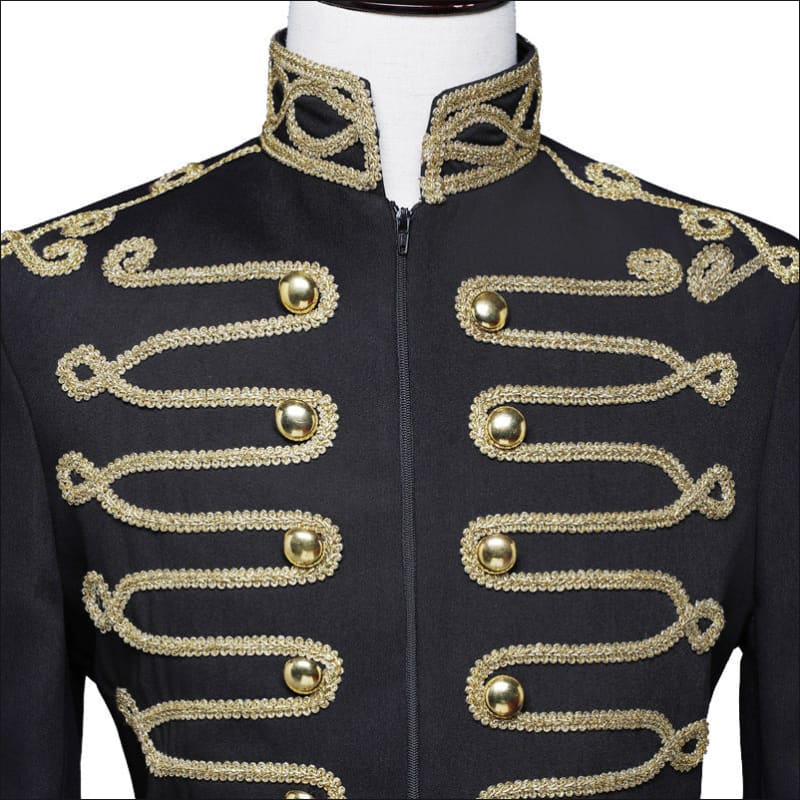 Men’s Gold Inlaid Zip Court Army Jacket in Black