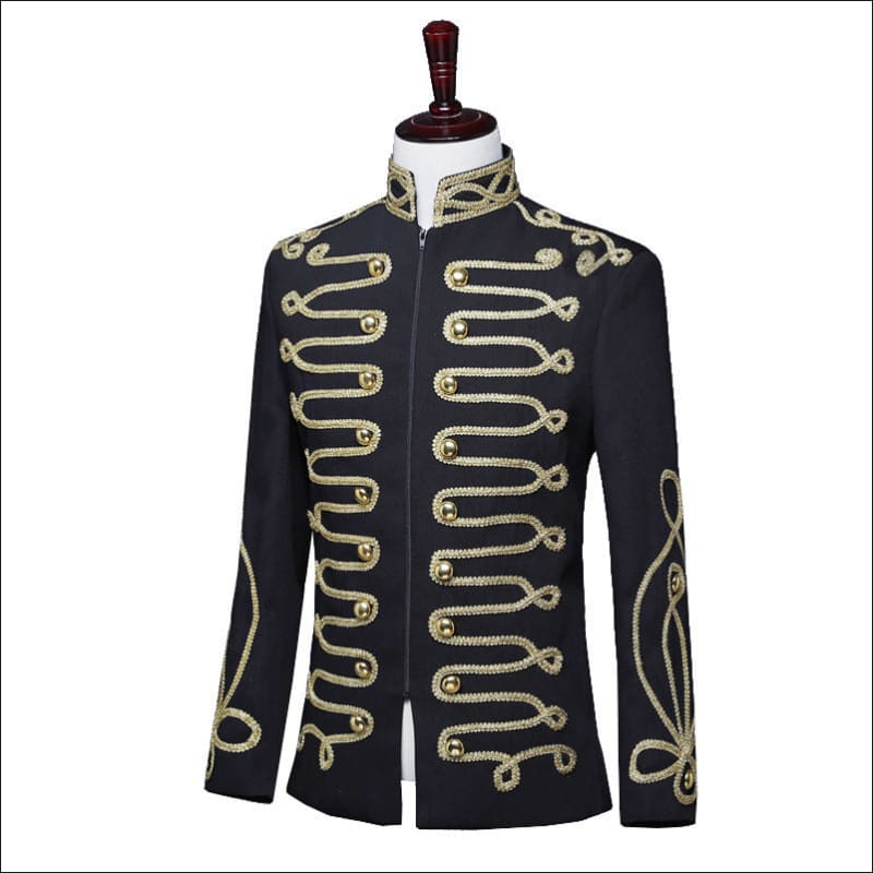 Men’s Gold Inlaid Zip Court Army Jacket in Black