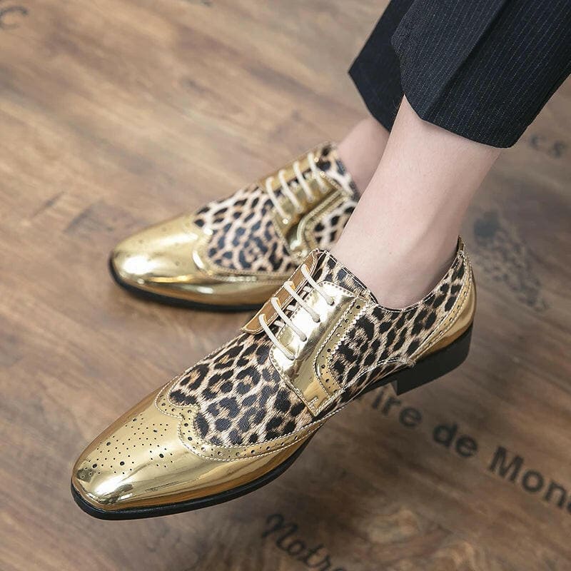 Mens Patent Leopard Print Shoes in Gold or Silver