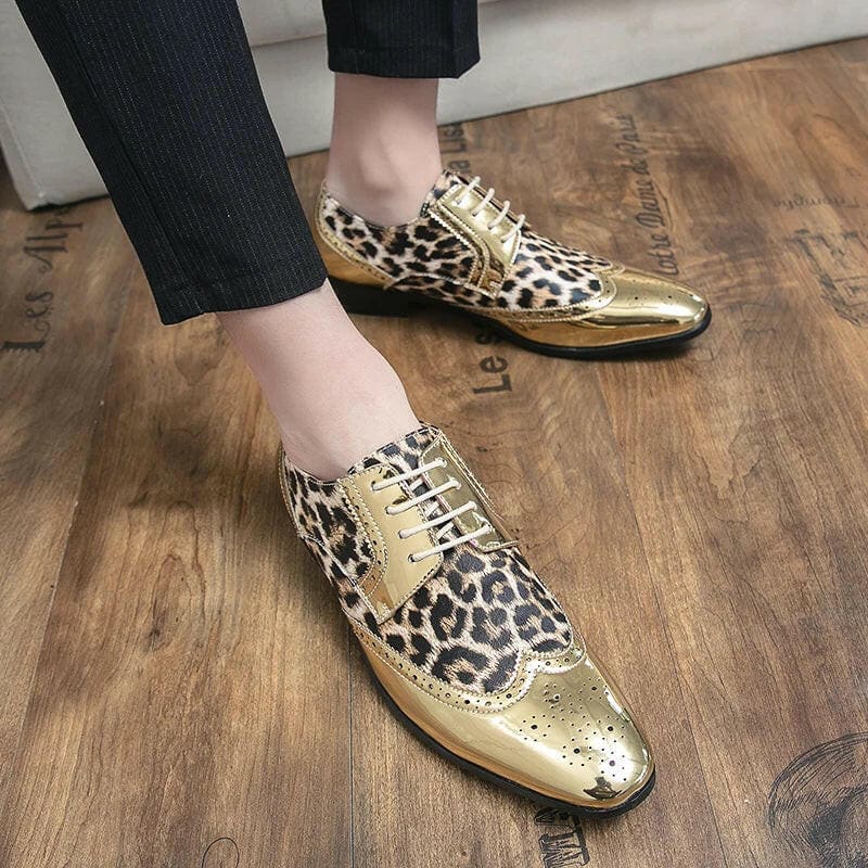 Mens Patent Leopard Print Shoes in Gold or Silver