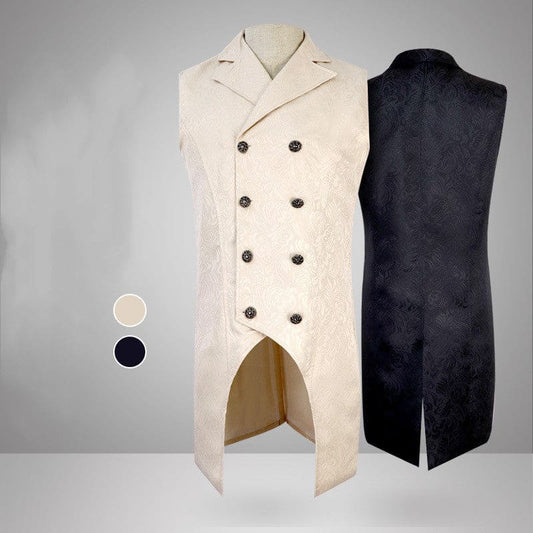 Double-breasted waistcoat or vest with contrasting front and back panels.