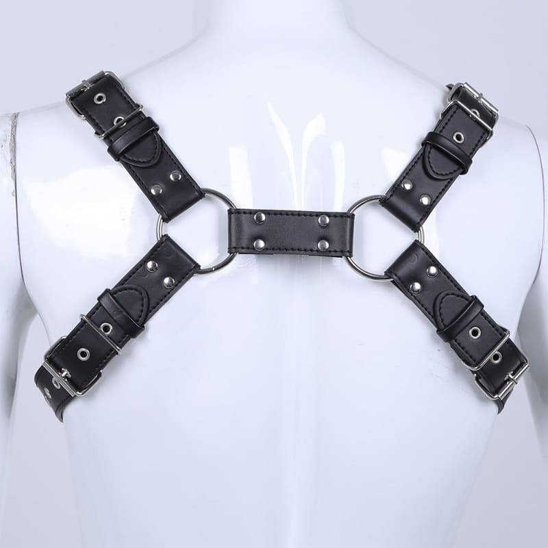 Leather Mens Harness with Adjustable Buckle Detail default