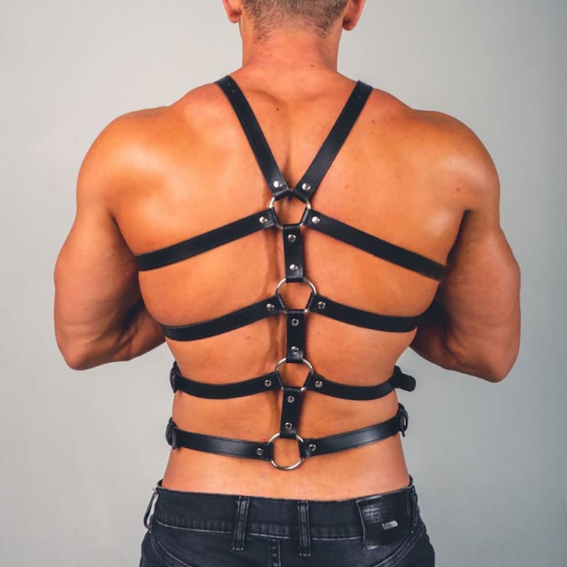 Men’s Leather Bondage and Discipline Harness Black