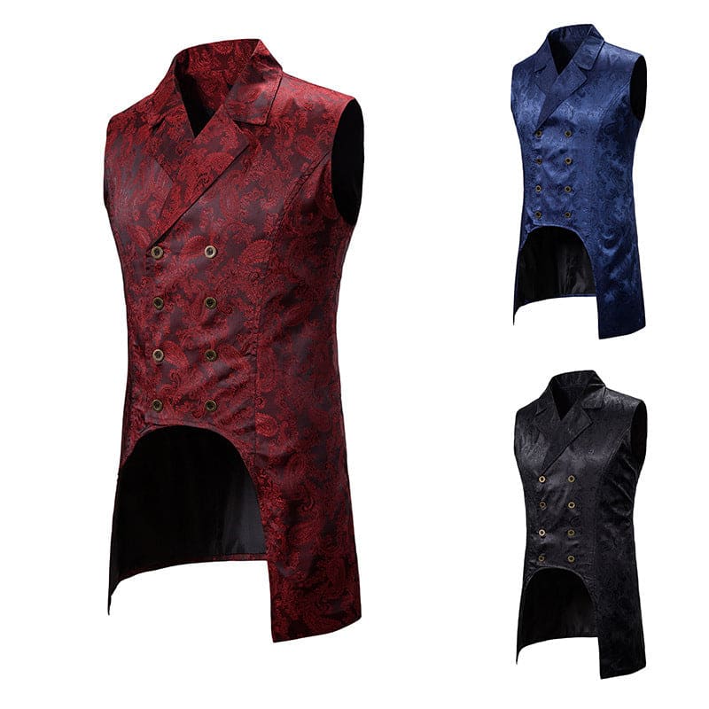 Mens Long Vest Court Round Tail Sily Style Tuxedo Waistcoat - Pleasures and Sins