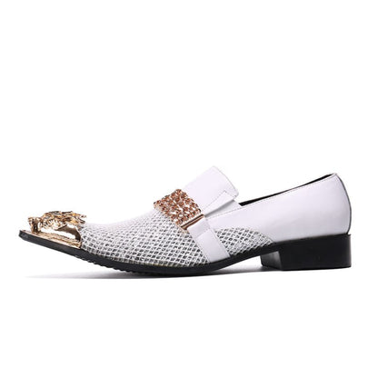 Men’s Luxury Pointed Toe White Leather Wedding Shoes