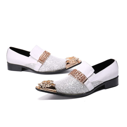 Men’s Luxury Pointed Toe White Leather Wedding Shoes