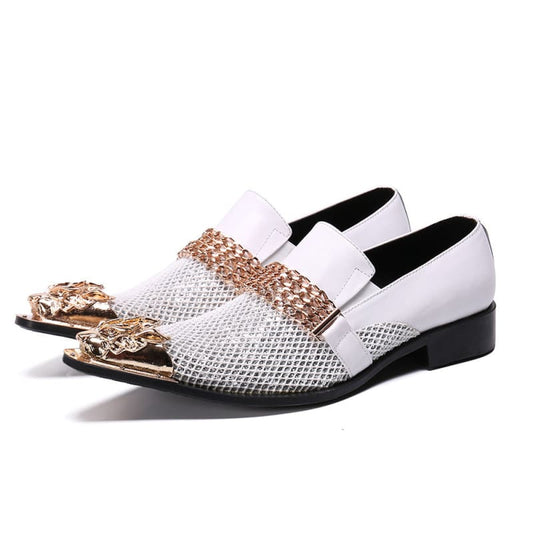 Men’s Luxury Pointed Toe White Leather Wedding Shoes