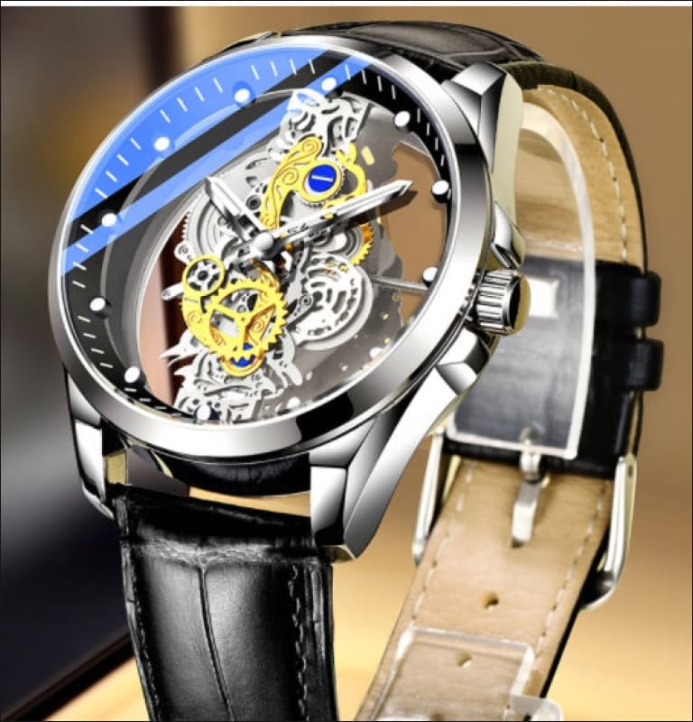 Men’s Luxury Vintage Skeleton Automatic Watch Black leather