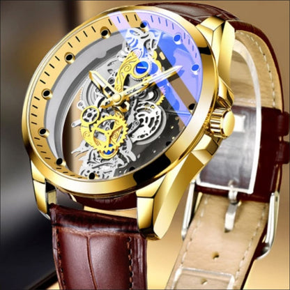 Men’s Luxury Vintage Skeleton Automatic Watch Brown skin