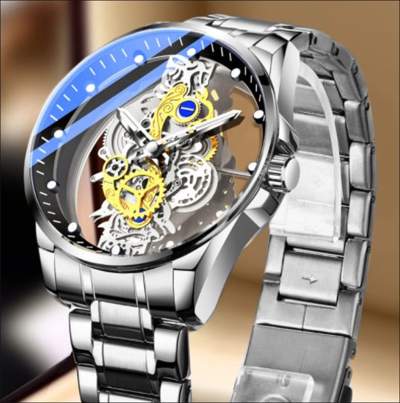 Men’s Luxury Vintage Skeleton Automatic Watch Silver steel