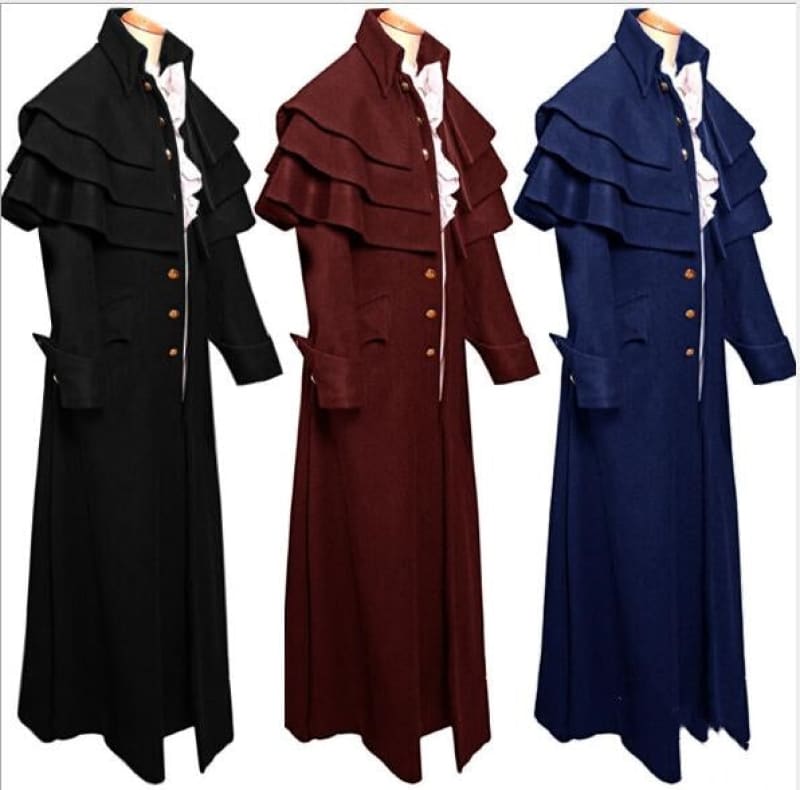 Mens Medieval Cosplay Coat With Ruffle Top Steampunk Coat - Pleasures and Sins   Pleasures and Sins