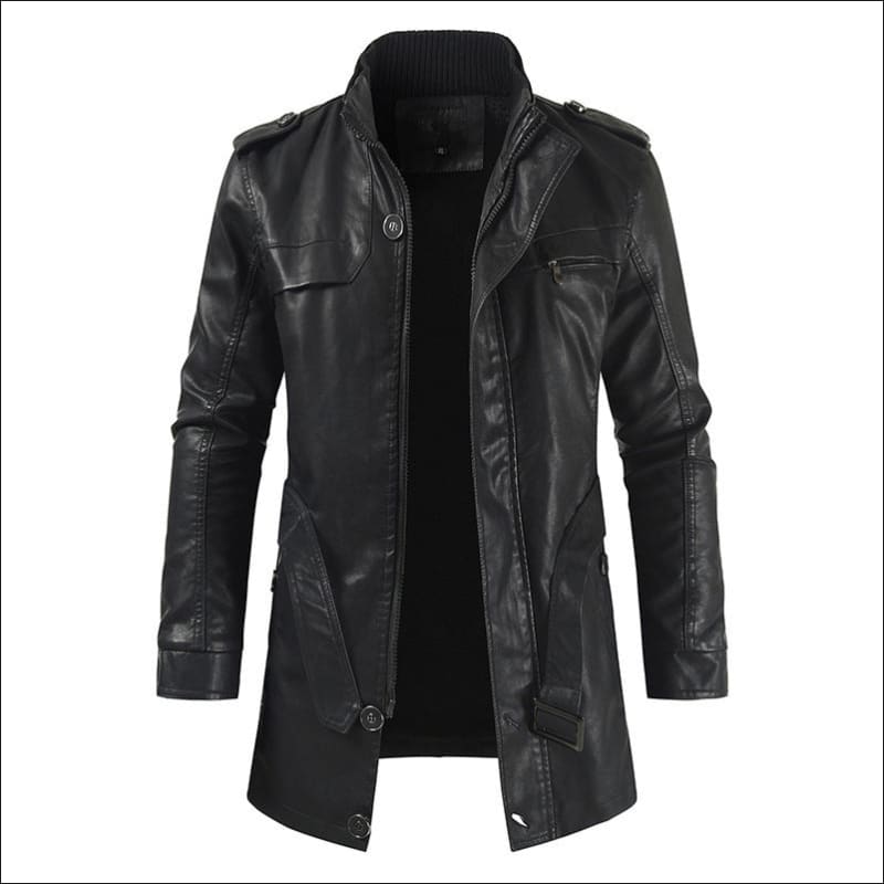 Men’s Faux Leather Coat with Stand Collar Style Black / L